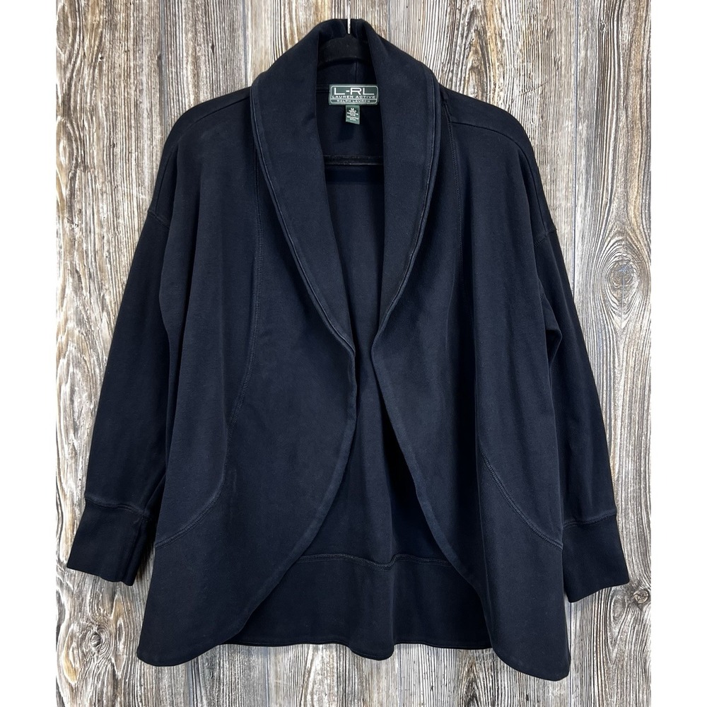 Lauren Ralph Lauren Active Cardigan Women's Size M‎ Black Cotton Open Front